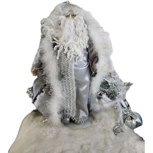 Elegant Porcelain Santa Claus Figurine 16in White Silver Robe Christmas Holiday